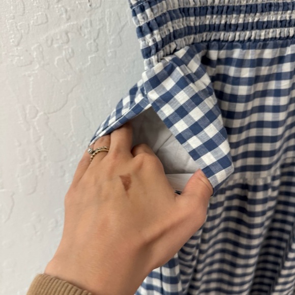 Universal Thread Blue White Tiered Gingham Check MIDI Maxi dress M - Picture 3 of 6